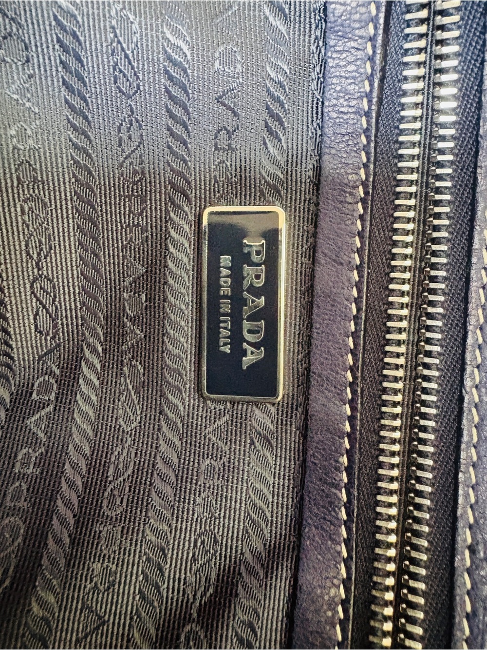 Prada Navy Nylon and Black Leather Double-Pocket Satchel with silver Hardware - Picture 8 of 15